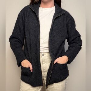 Koru New Zealand silk merino wool possum fur full zip up black jacket size XL